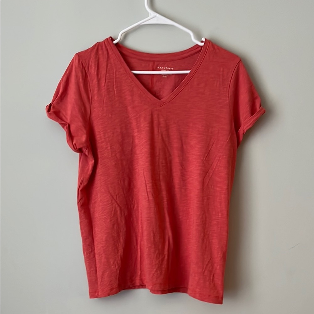 Max Studio Orange Cuffed Sleeve Relaxed Tee
